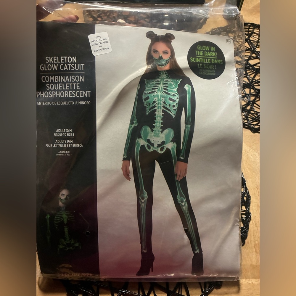 Brand new!!! Glow-in-the-Dark Skeleton Catsuit Costume size S/M